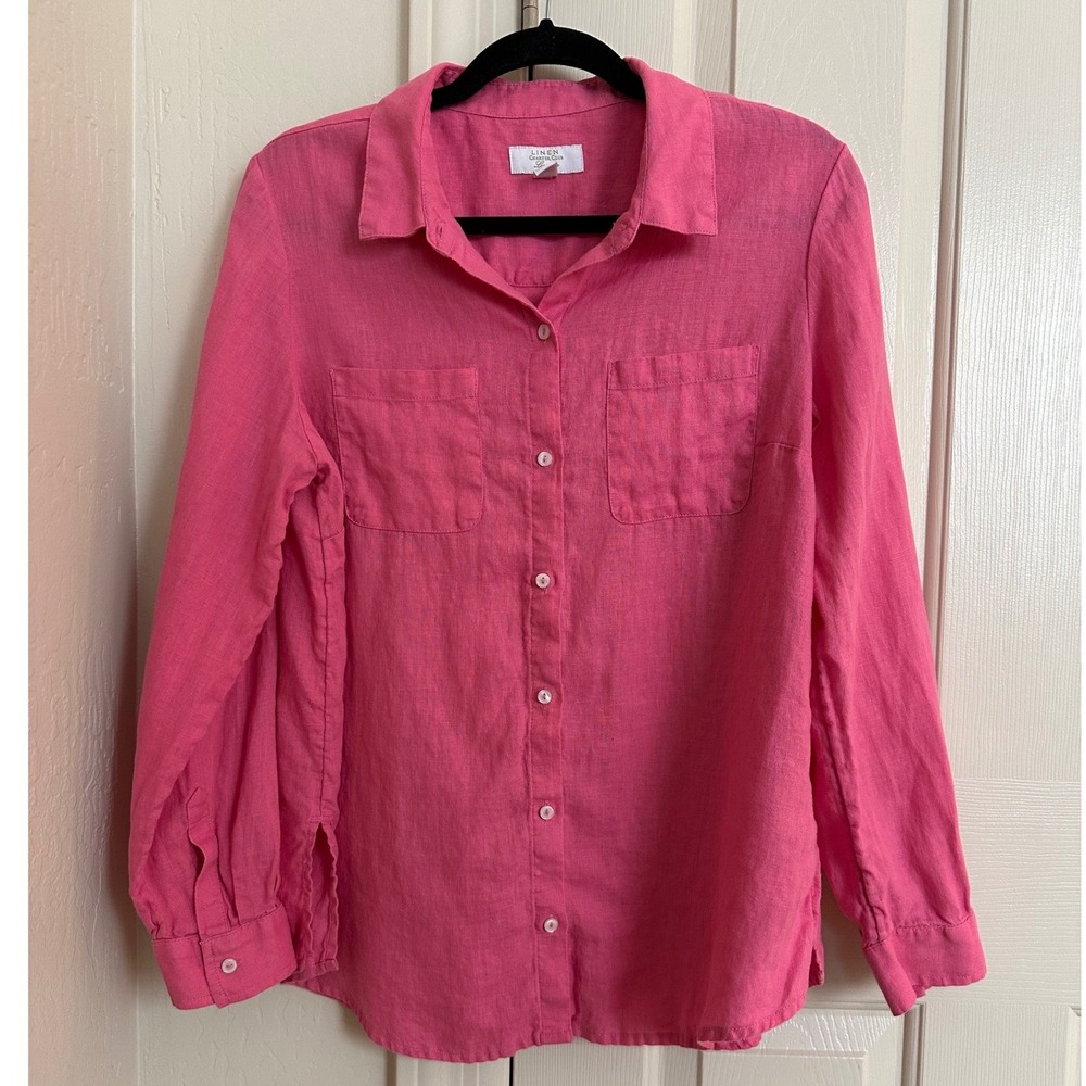 Charter Club Luxury 100% Linen Button Down Shirt Pink L